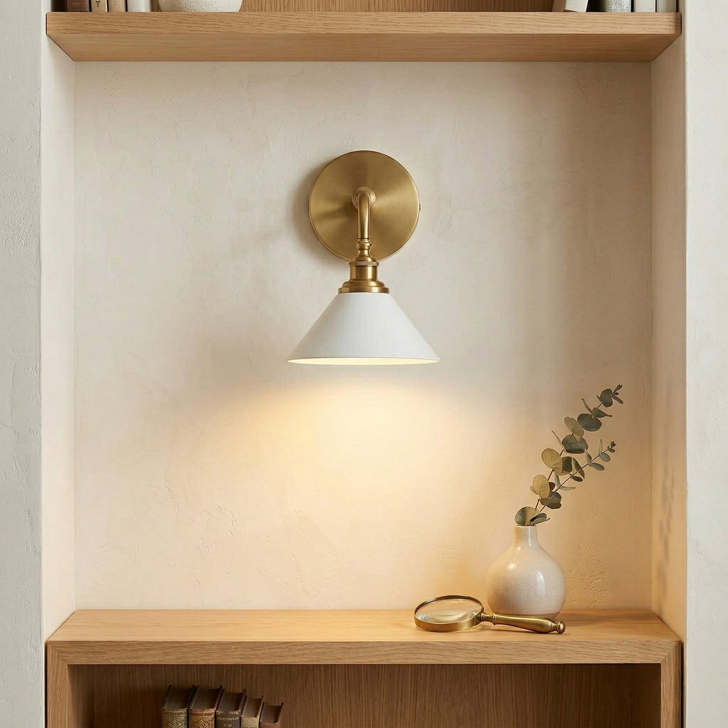 Thetford Wall Sconce - Classic Tapered Shade Brass Wall Light | Single & Dual Head Vanity Sconce