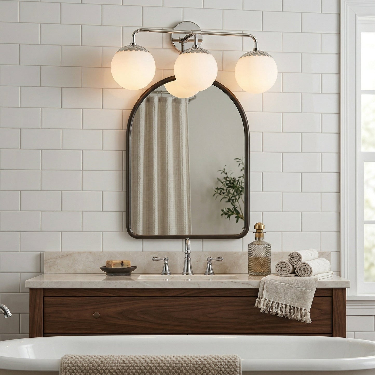 Dewdrop Globe Sconce - Art Deco Flower Cap Glass Vanity & Wall Light