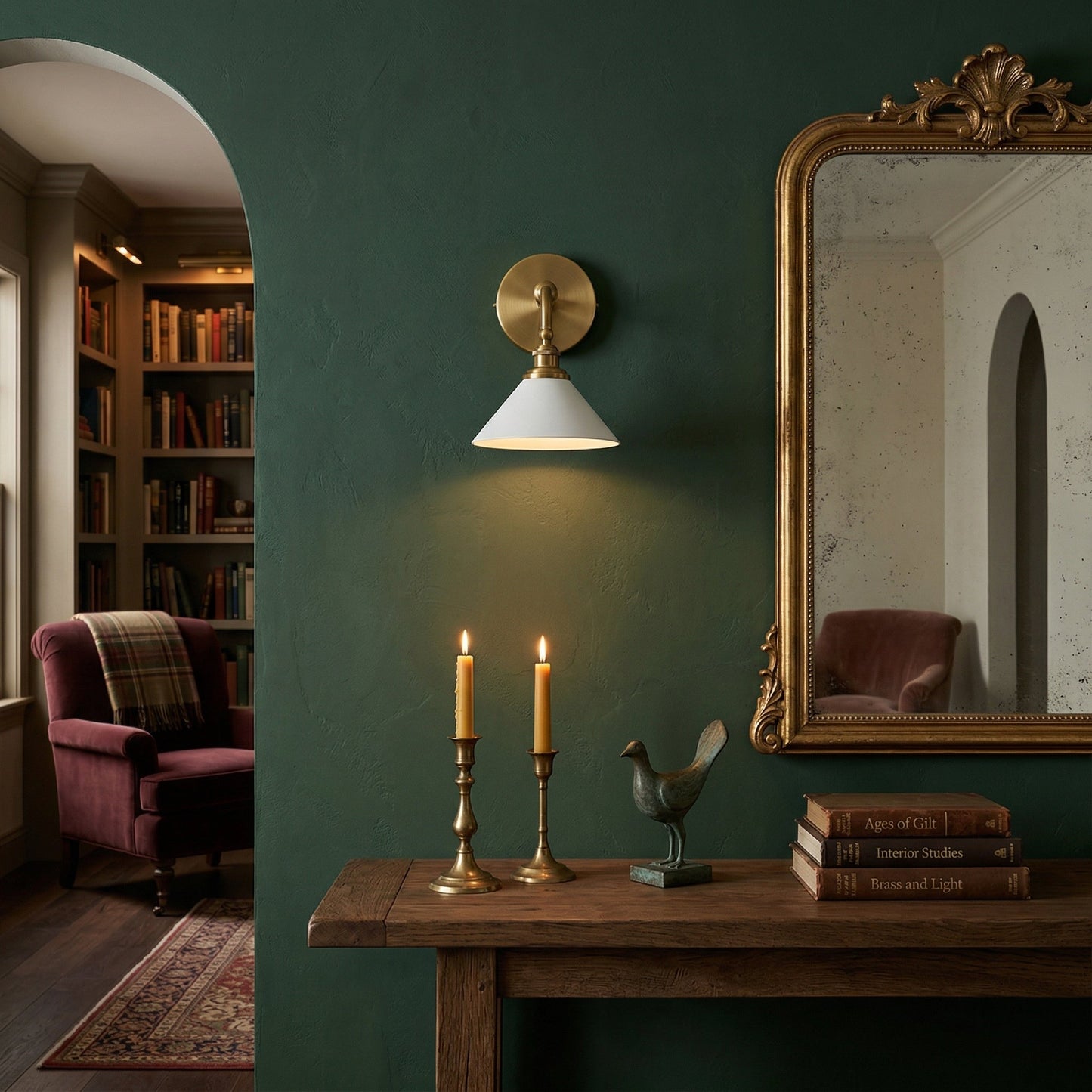 Thetford Wall Sconce - Classic Tapered Shade Brass Wall Light | Single & Dual Head Vanity Sconce