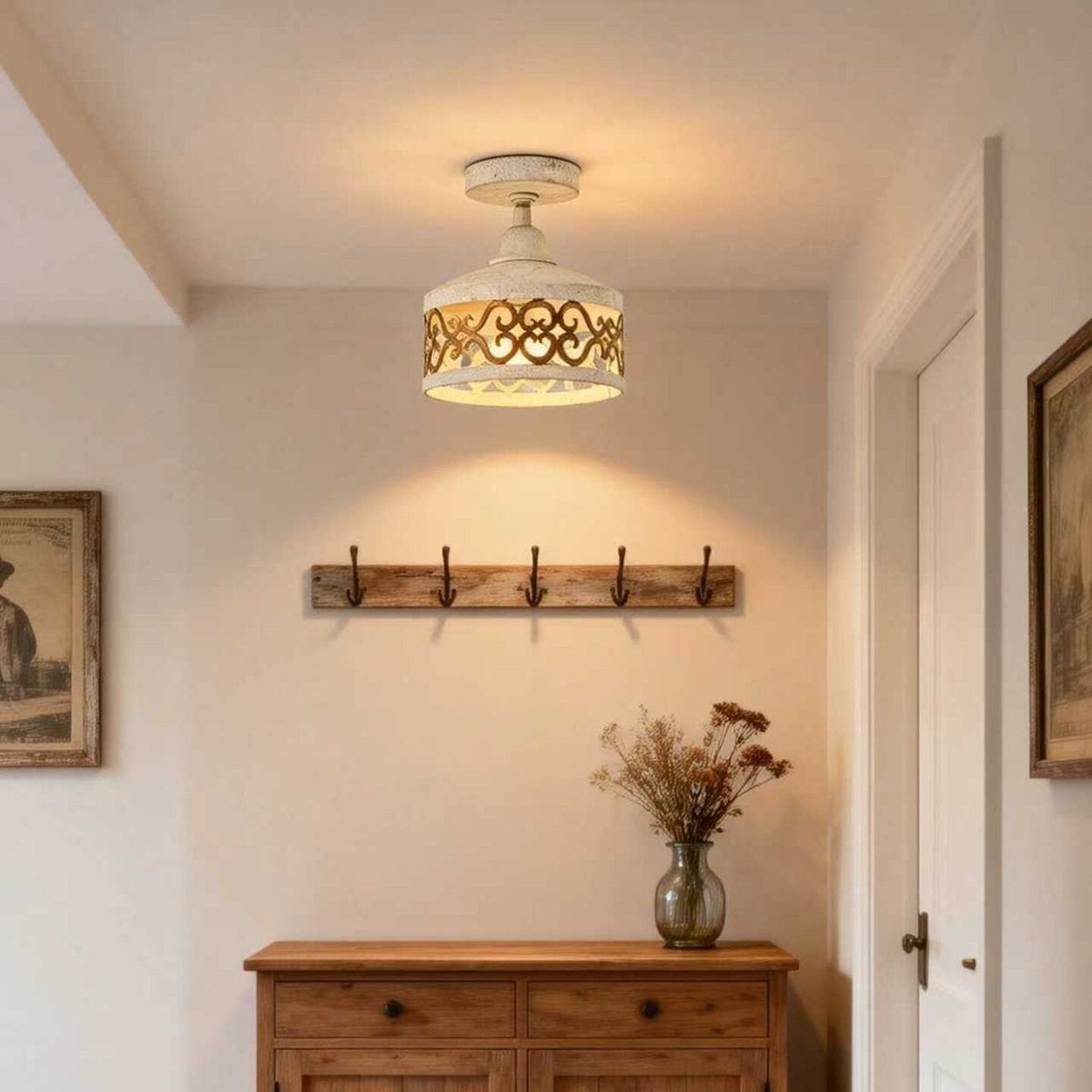 Claudette Pendant Lamp – Rustic Farmhouse Iron Dome Pendant