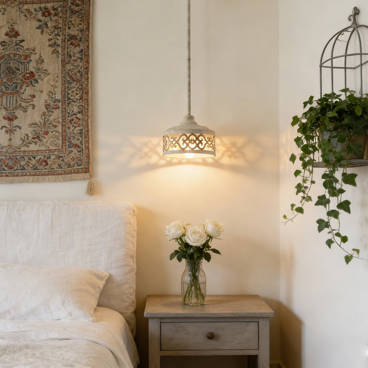 Claudette Pendant Lamp – Rustic Farmhouse Iron Dome Pendant