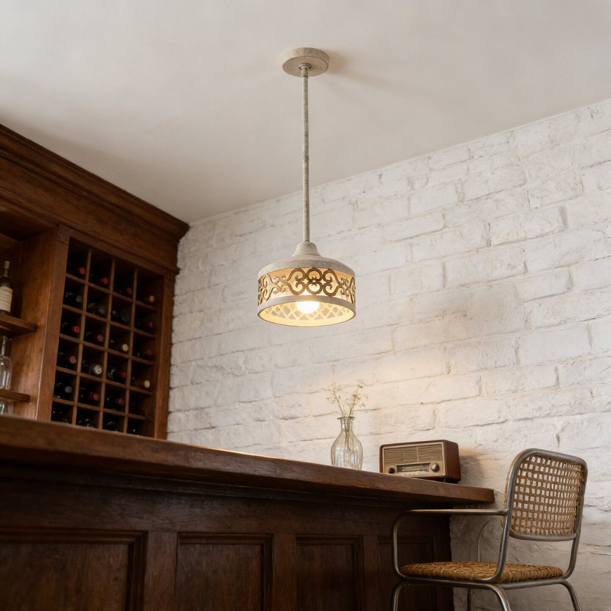 Claudette Pendant Lamp – Rustic Farmhouse Iron Dome Pendant