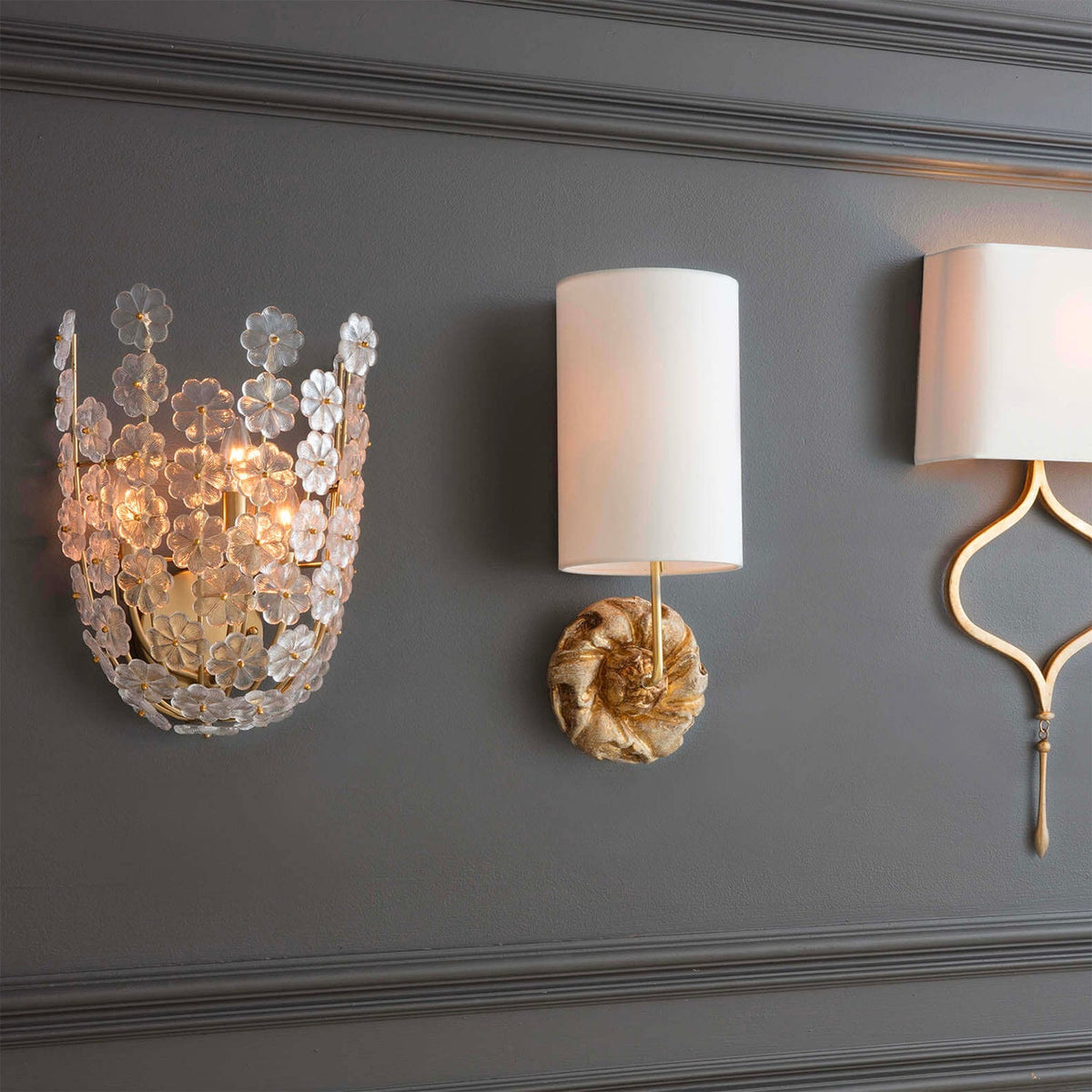 Claudia Wall Lamp – Warm Gold Resin & Fabric Shade Sconce
