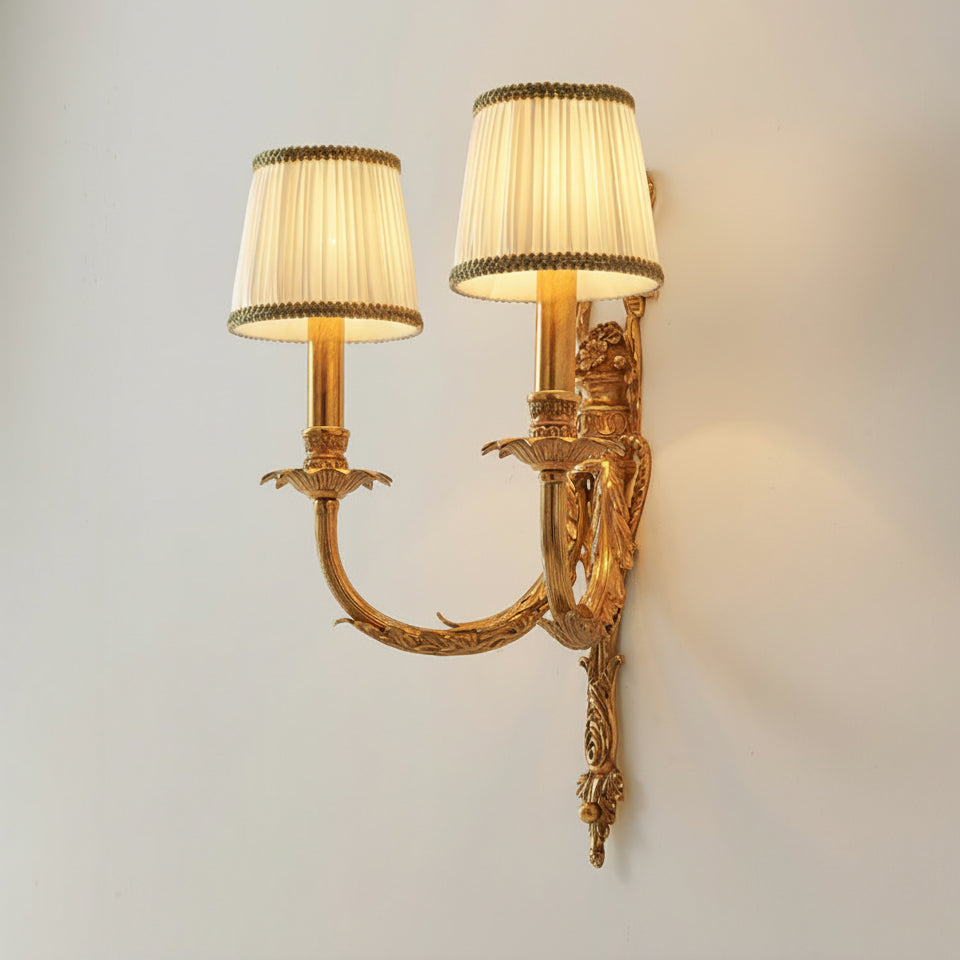 Claudine Wall Lamp – Classic Brass & White Shade Sconce