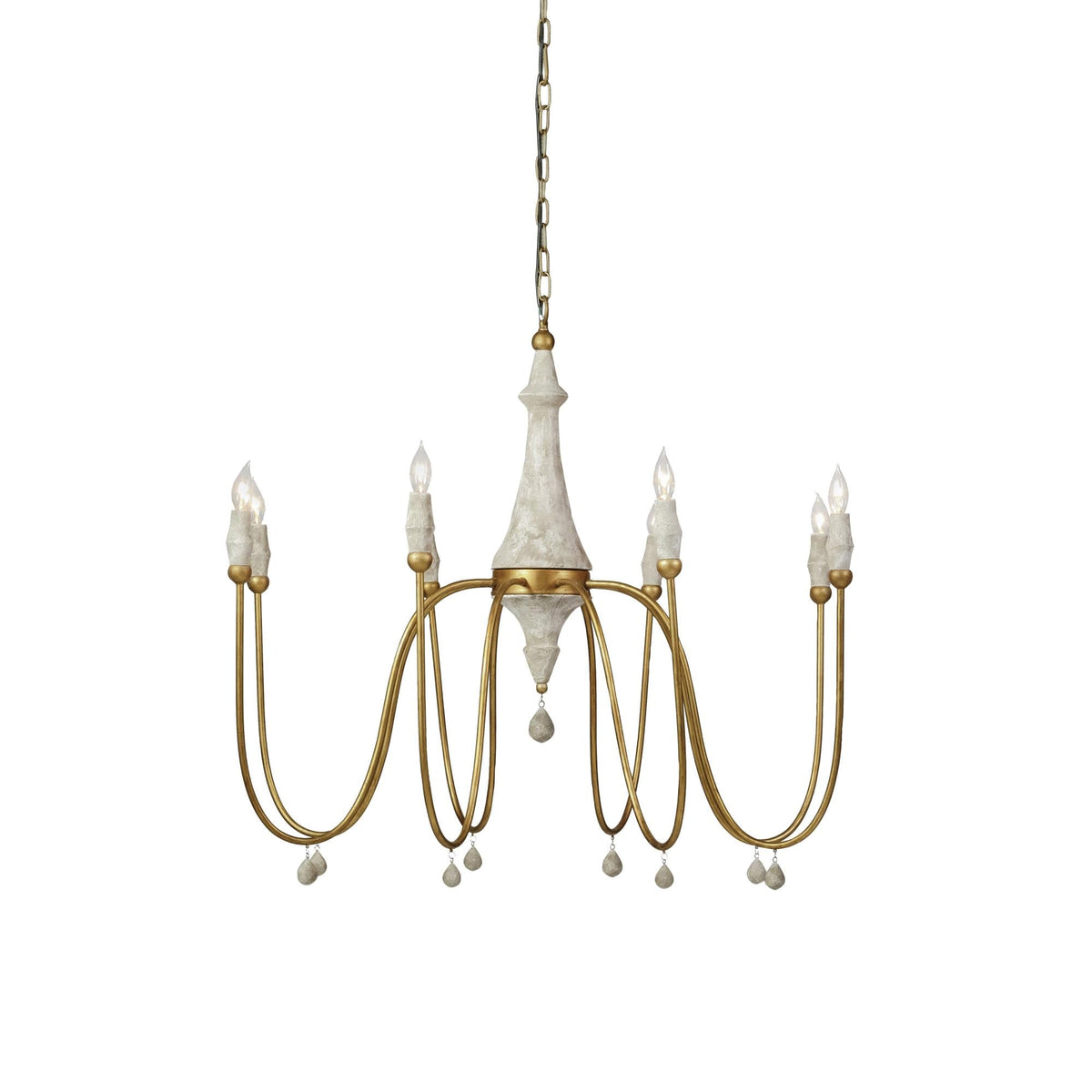 Clay Chandelier – Transitional Turned Wood & Gold Candle Chandelier