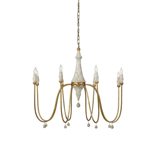 Clay Chandelier – Transitional Turned Wood & Gold Candle Chandelier
