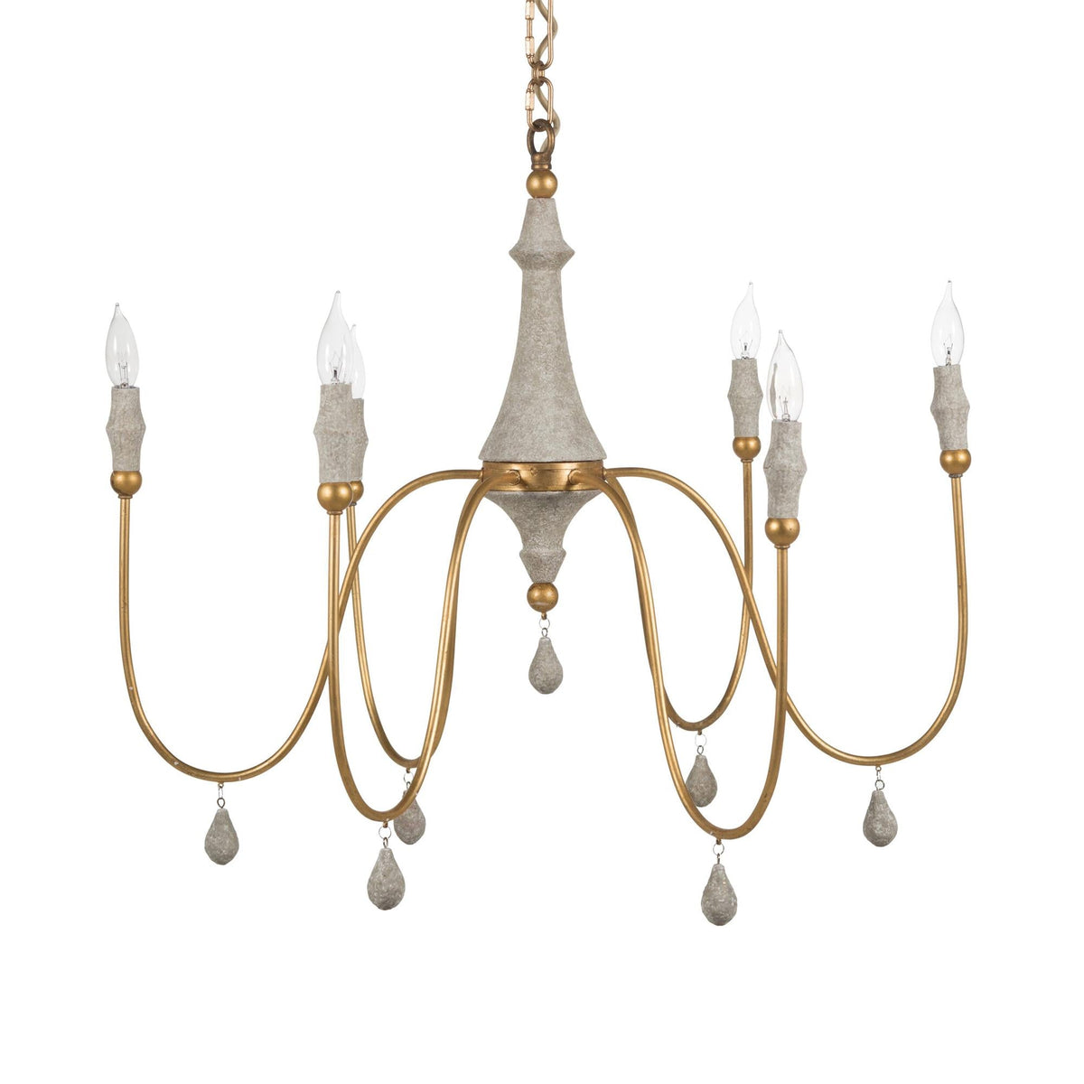 Clay Chandelier – Transitional Turned Wood & Gold Candle Chandelier