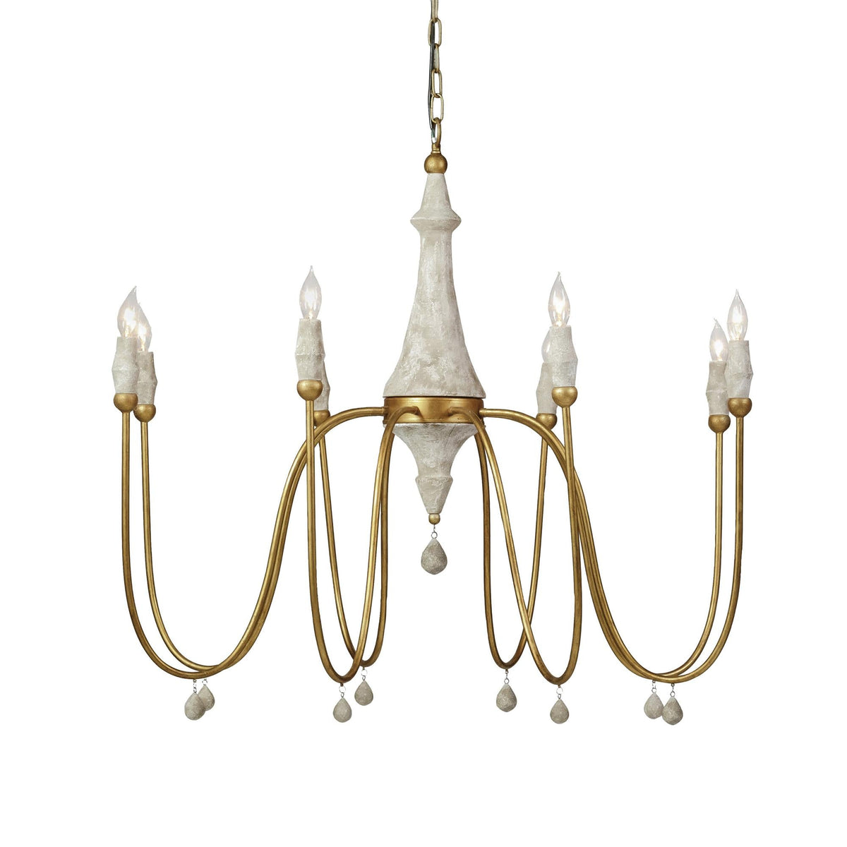 Clay Chandelier – Transitional Turned Wood & Gold Candle Chandelier