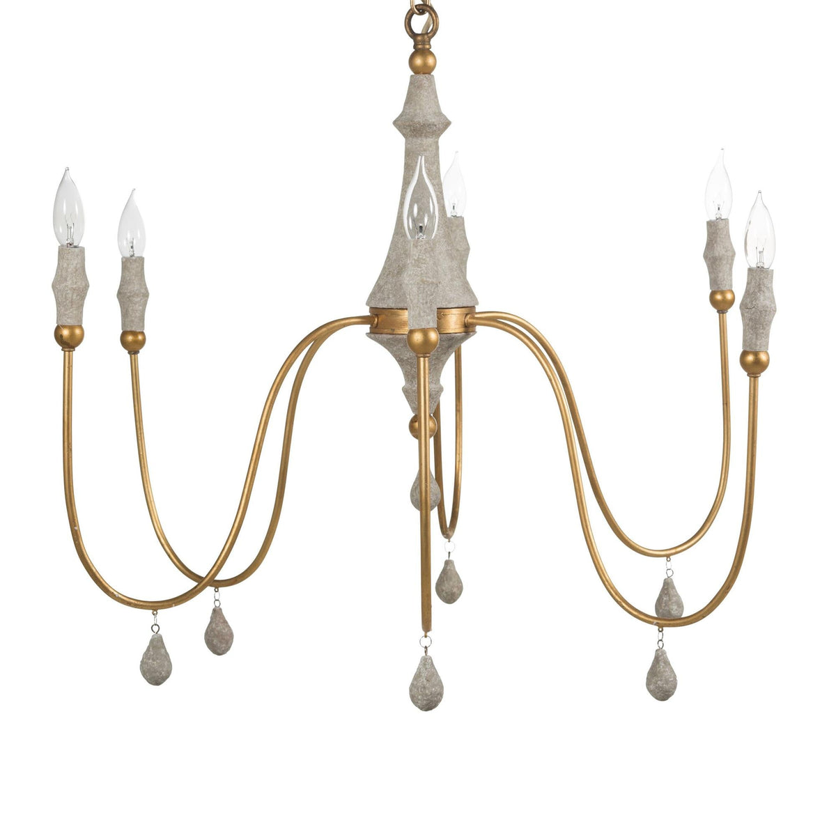 Clay Chandelier – Transitional Turned Wood & Gold Candle Chandelier