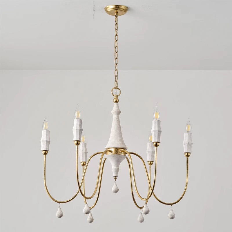Clay Chandelier – Transitional Turned Wood & Gold Candle Chandelier