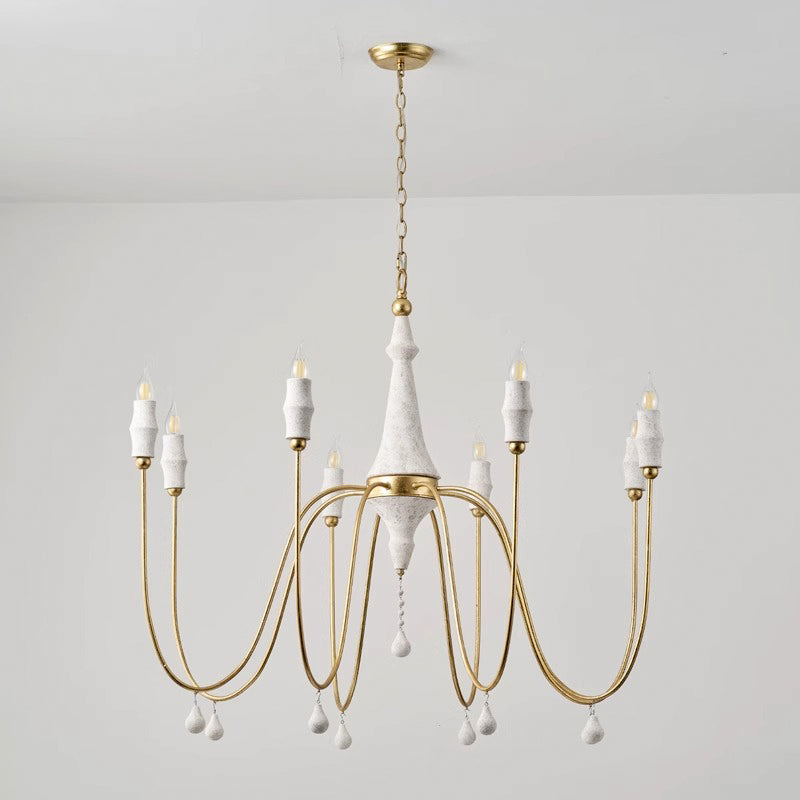 Clay Chandelier – Transitional Turned Wood & Gold Candle Chandelier