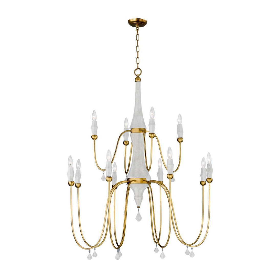Clay Chandelier – Transitional Turned Wood & Gold Candle Chandelier