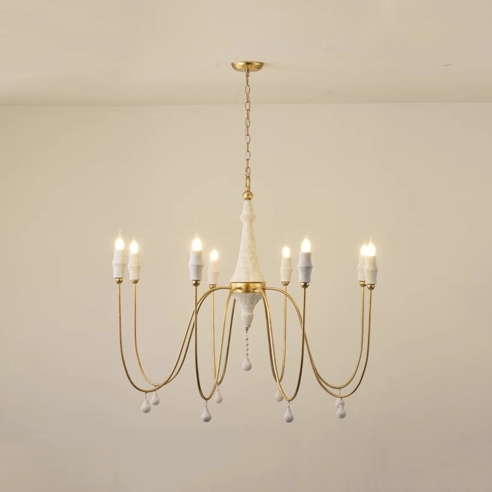 Clay Chandelier – Transitional Turned Wood & Gold Candle Chandelier