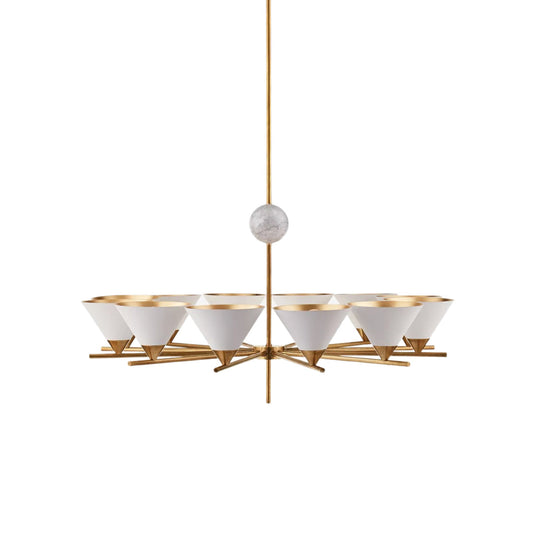Cleo Large Chandelier – Mixed Materiality Brass, Marble & Aluminum Chandelier