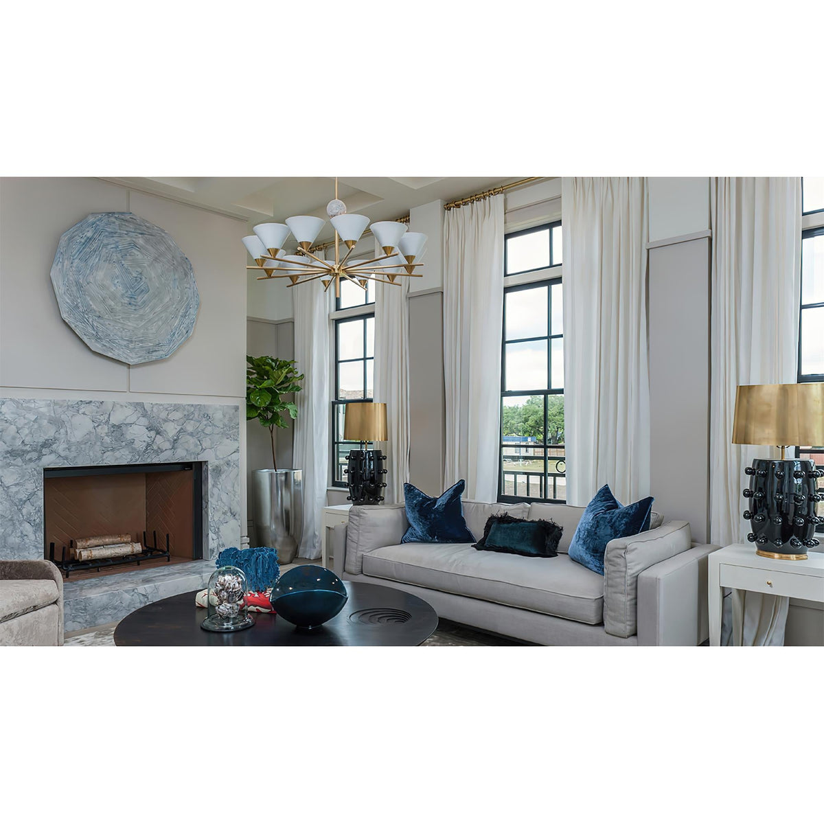 Cleo Large Chandelier – Mixed Materiality Brass, Marble & Aluminum Chandelier