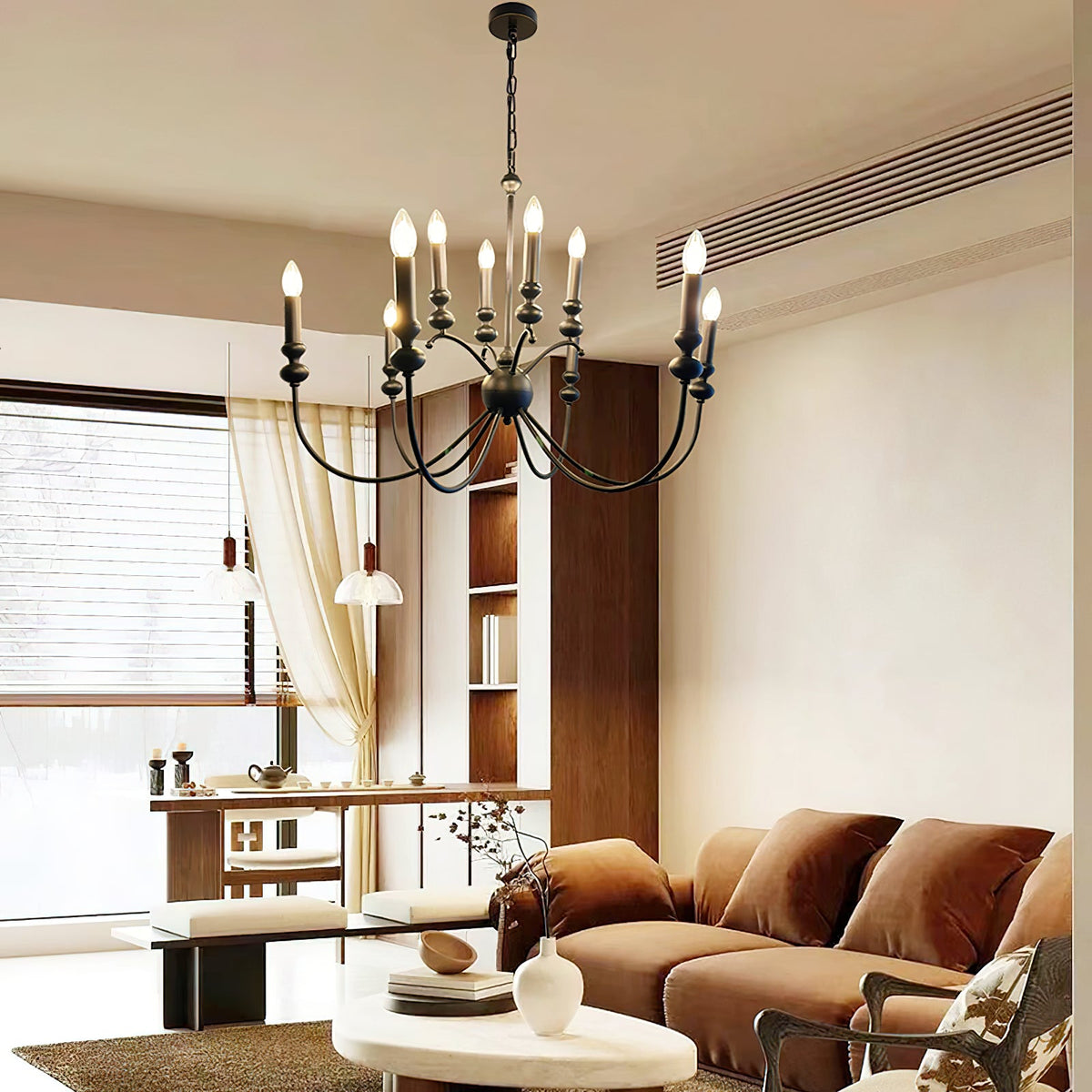 Clerise Chandelier – Bold 10-Light Matte Black Brass Chandelier