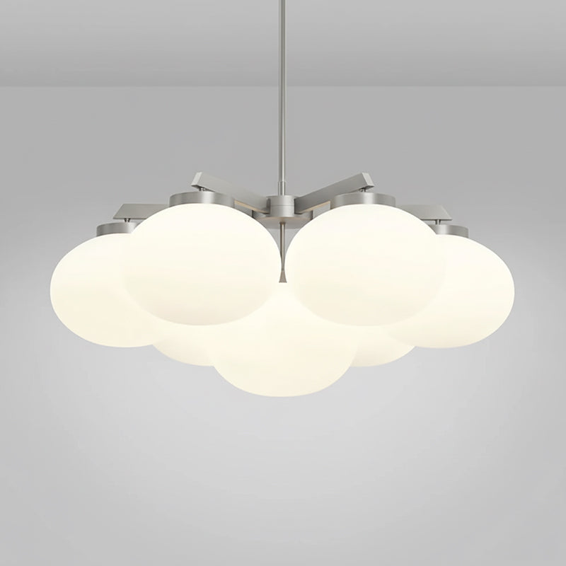Cloudesley Chandelier – Machined Brass & Tiered White Glass Chandelier