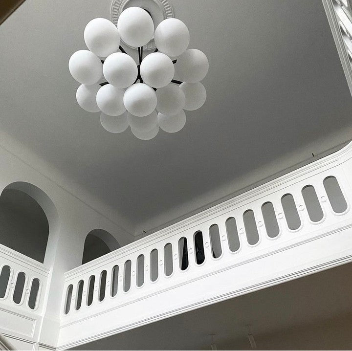 Cloudesley Chandelier – Machined Brass & Tiered White Glass Chandelier