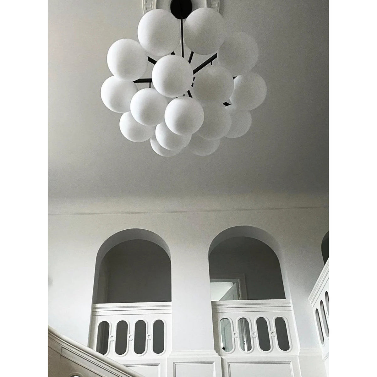 Cloudesley Chandelier – Machined Brass & Tiered White Glass Chandelier