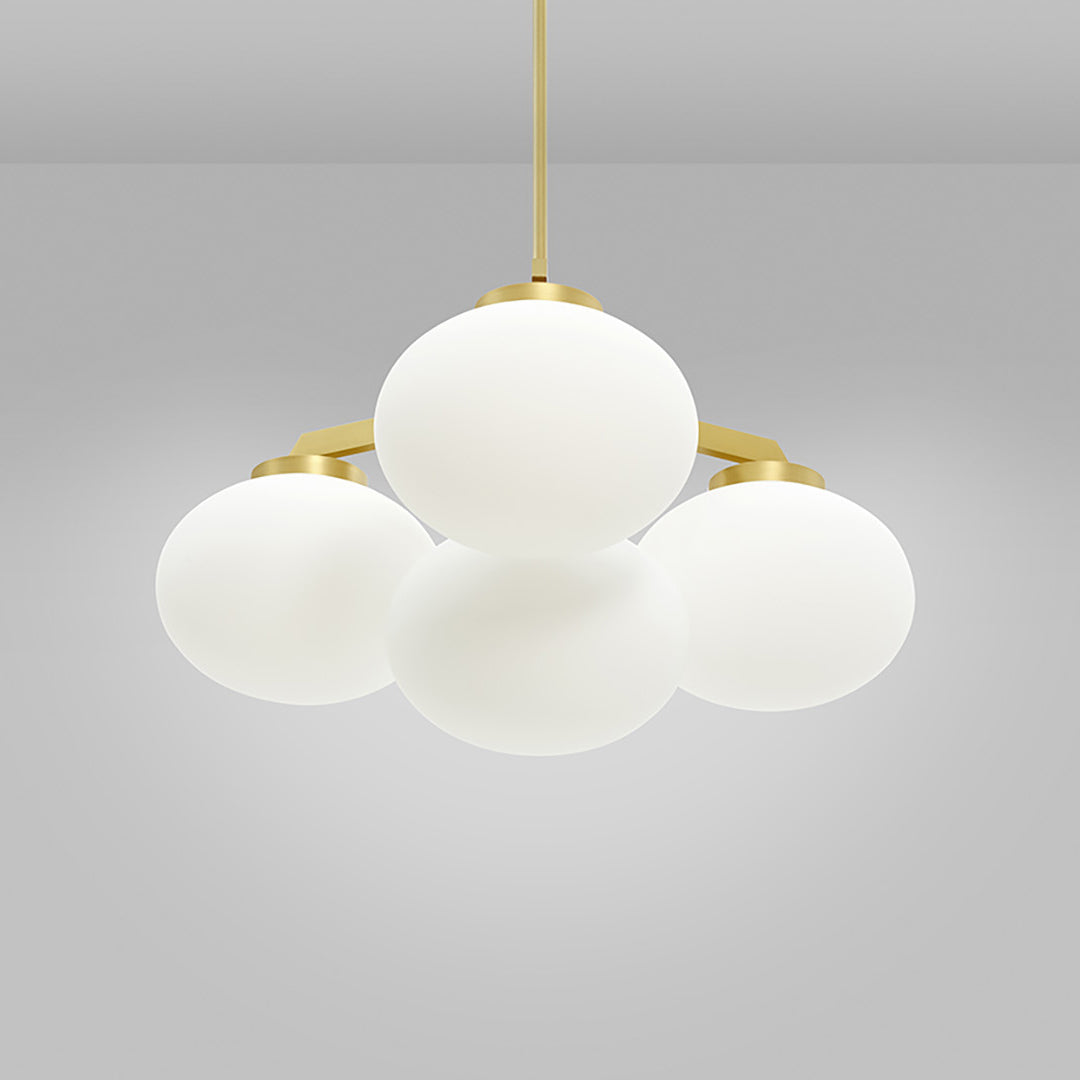 Cloudesley Chandelier – Machined Brass & Tiered White Glass Chandelier