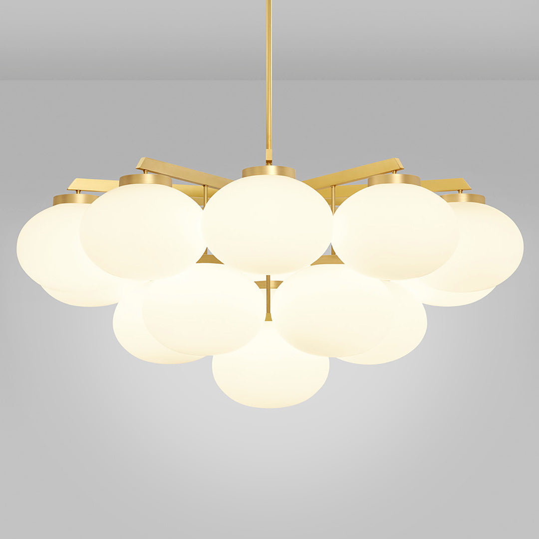 Cloudesley Chandelier – Machined Brass & Tiered White Glass Chandelier