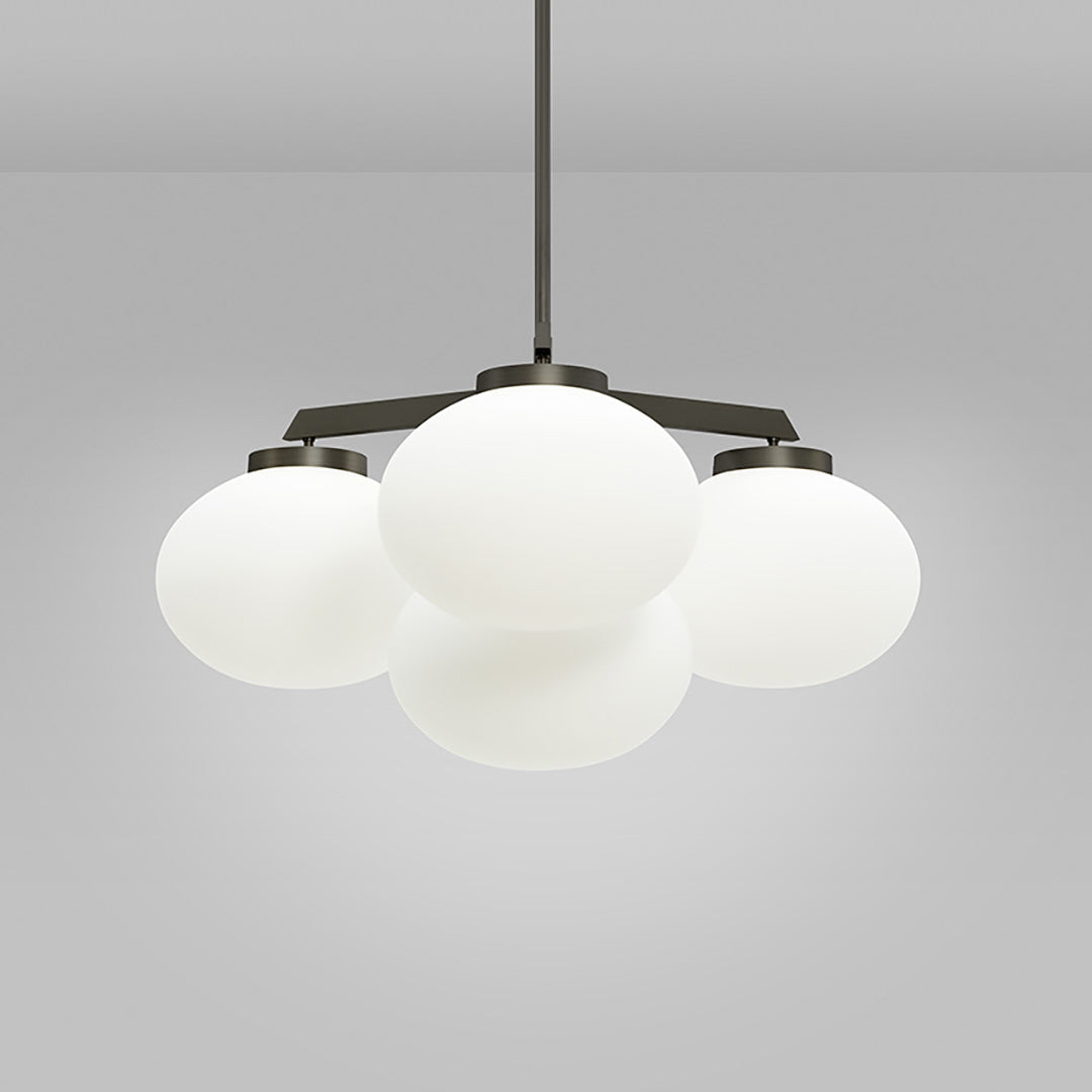 Cloudesley Chandelier – Machined Brass & Tiered White Glass Chandelier