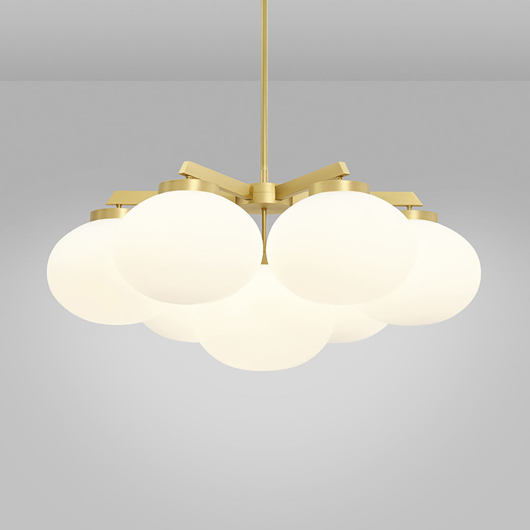 Cloudesley Chandelier – Machined Brass & Tiered White Glass Chandelier