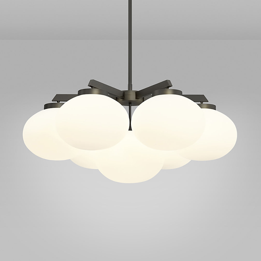 Cloudesley Chandelier – Machined Brass & Tiered White Glass Chandelier