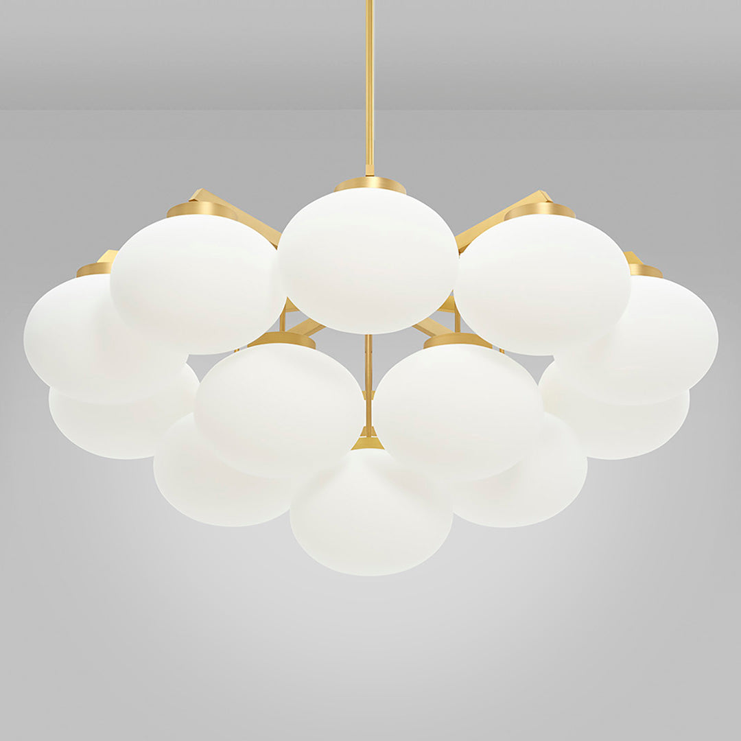 Cloudesley Chandelier – Machined Brass & Tiered White Glass Chandelier