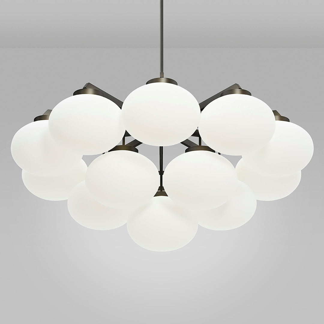 Cloudesley Chandelier – Machined Brass & Tiered White Glass Chandelier
