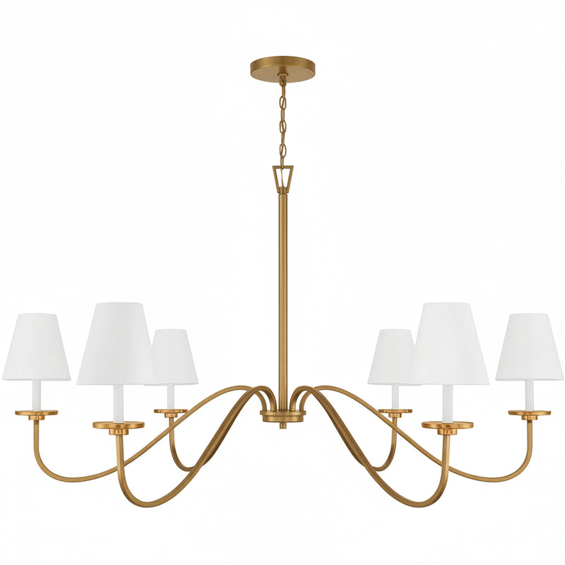 Cloverdale Chandelier – Timeless 6-Light Brass & Linen Empire Shade Chandelier