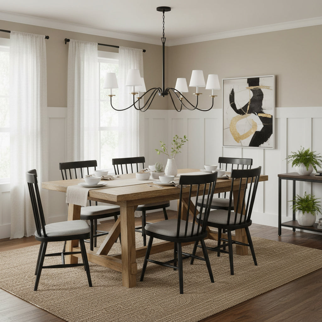 Cloverdale Chandelier – Timeless 6-Light Brass & Linen Empire Shade Chandelier