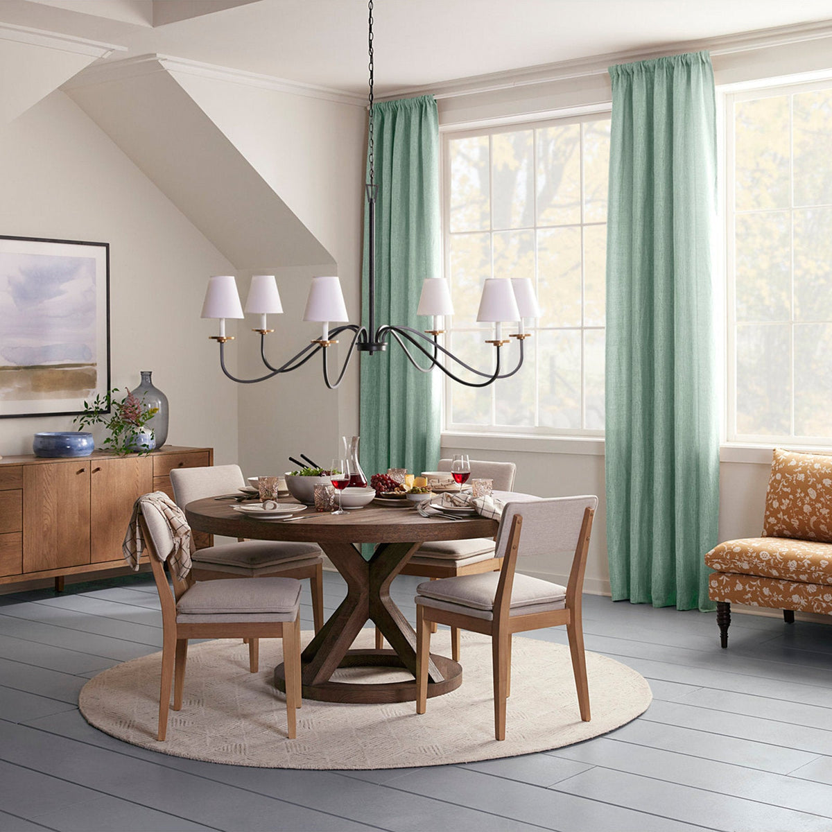 Cloverdale Chandelier – Timeless 6-Light Brass & Linen Empire Shade Chandelier