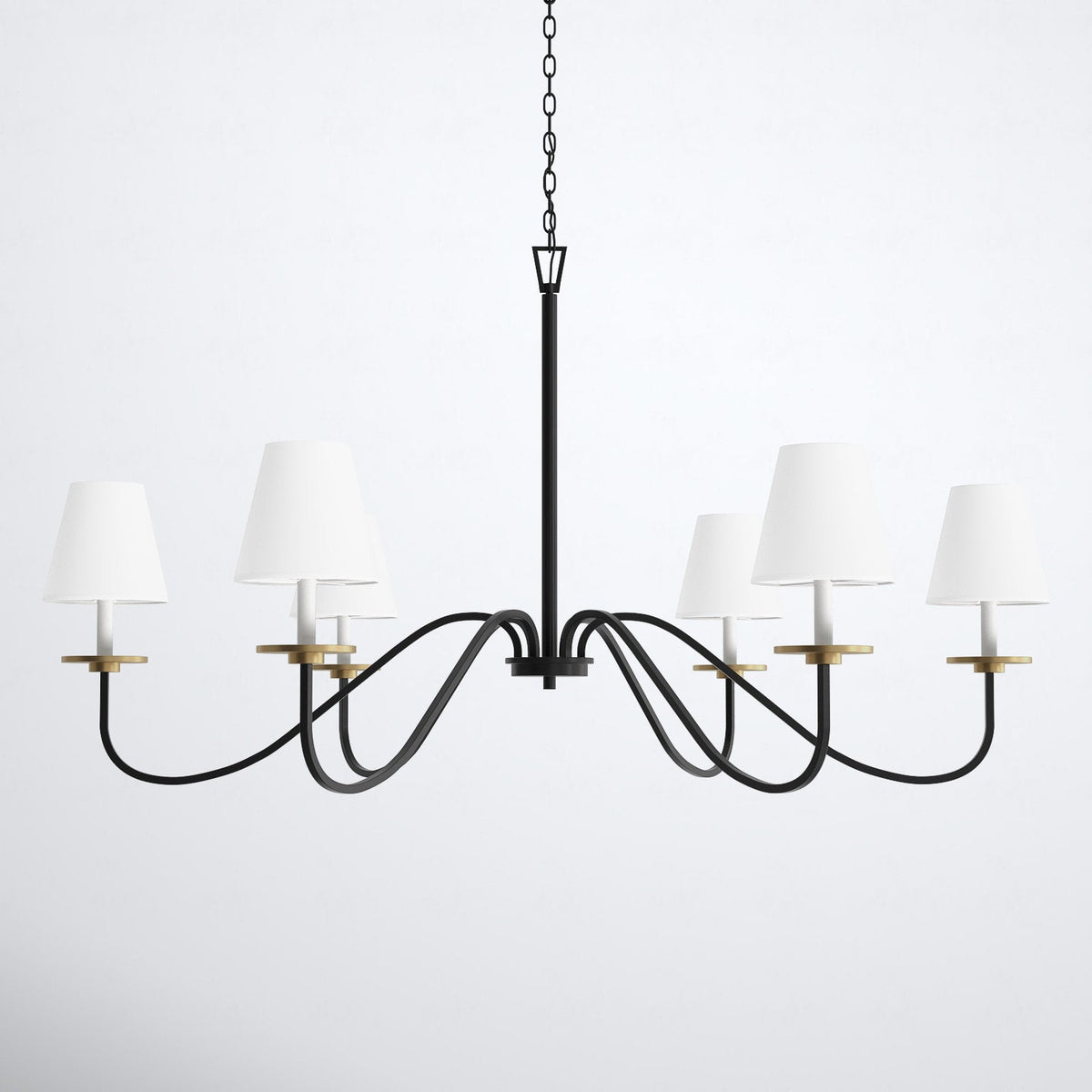 Cloverdale Chandelier – Timeless 6-Light Brass & Linen Empire Shade Chandelier