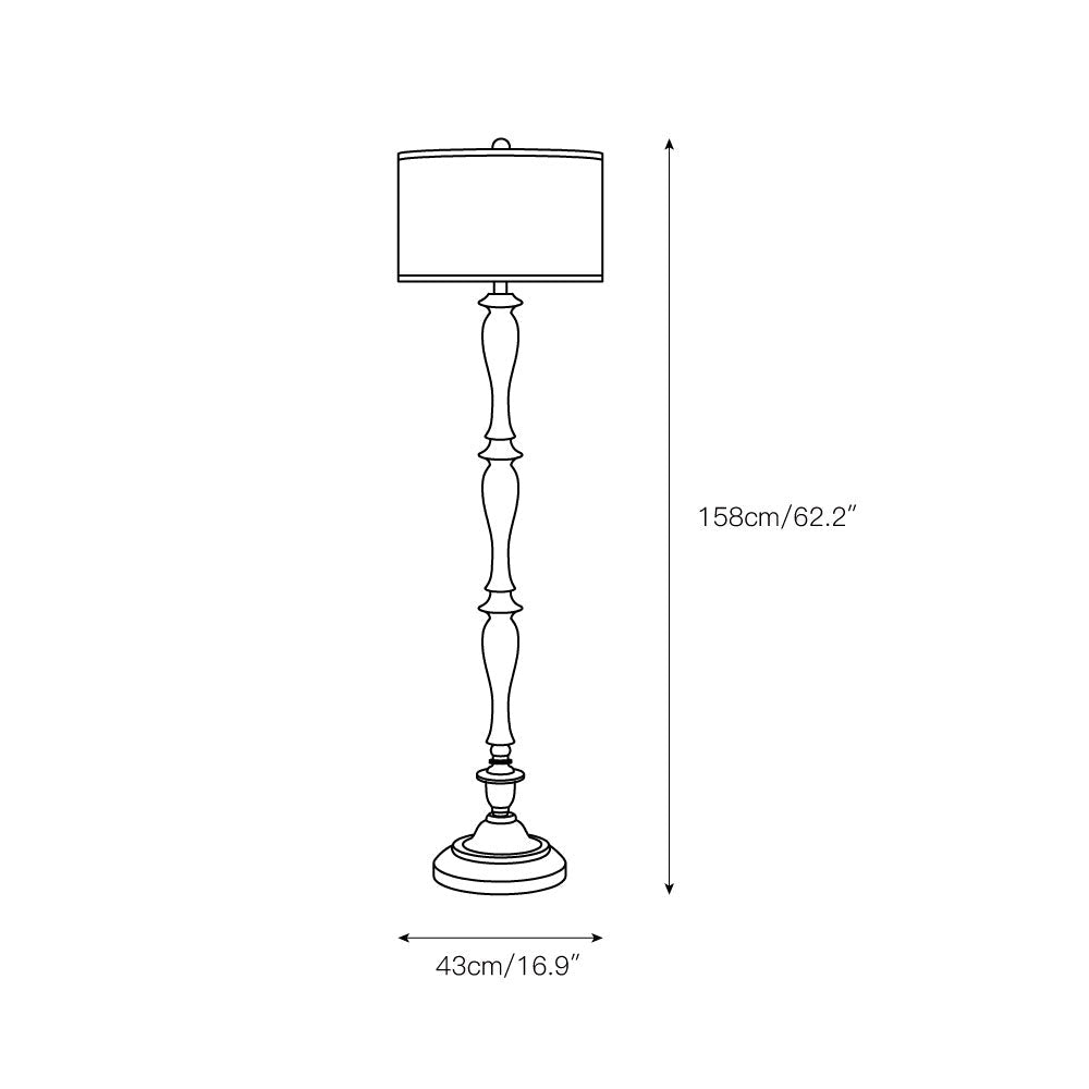 Coastal Wood Effect Floor Lamp – Rustic Turned Wood & Fabric Shade Floor Lamp