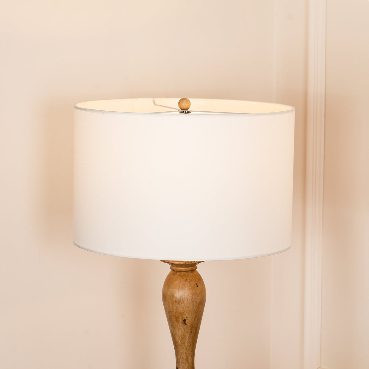 Coastal Wood Effect Floor Lamp – Rustic Turned Wood & Fabric Shade Floor Lamp