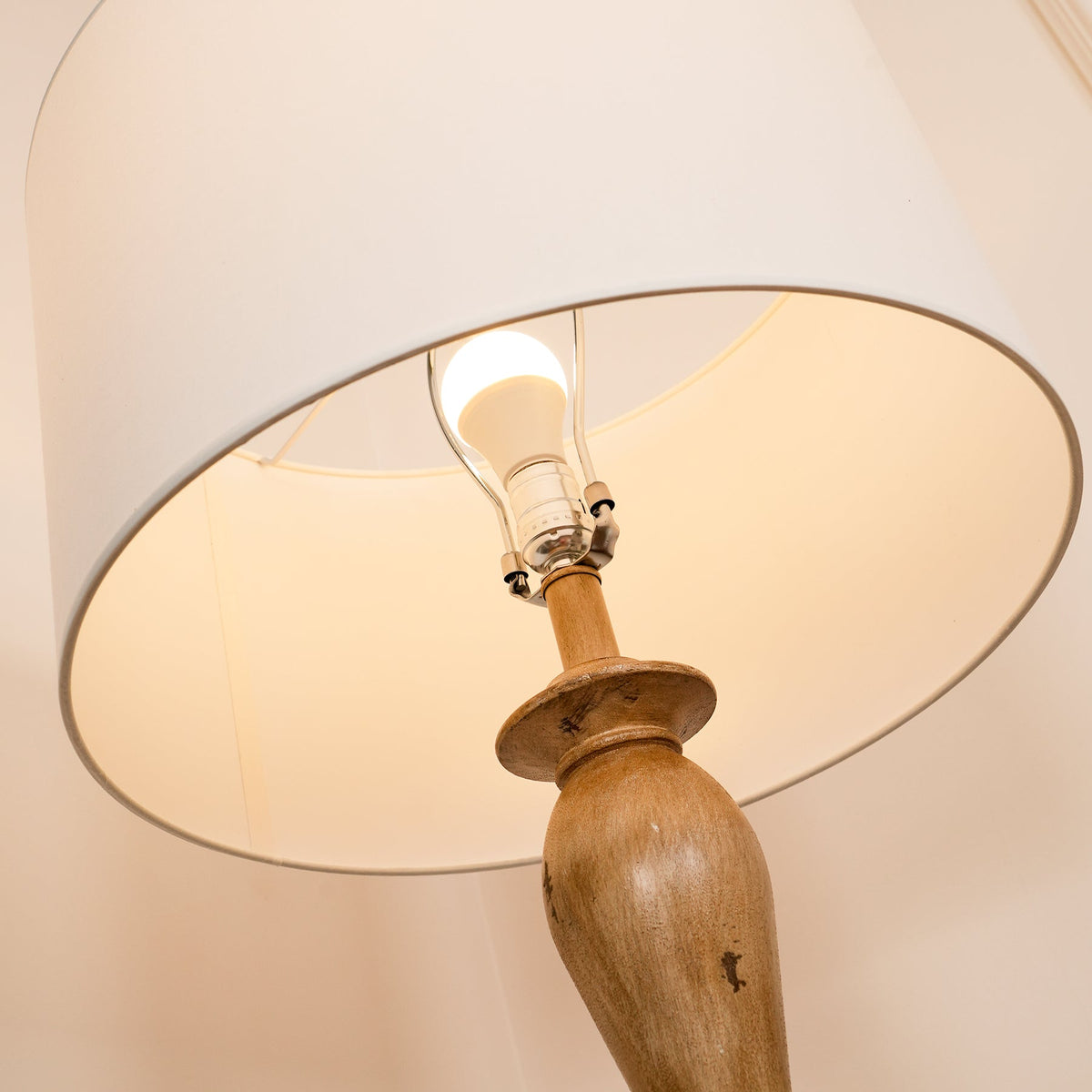 Coastal Wood Effect Floor Lamp – Rustic Turned Wood & Fabric Shade Floor Lamp