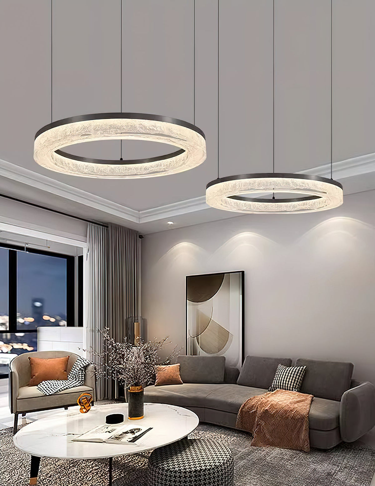 Coblitz Round LED Chandelier – Sculptural Geometric Ring Pendant