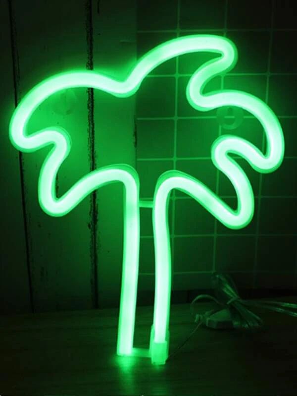 Green Color Coconut Tree Shaped Night Light - Tropical LED Neon Style Lamp | Modern Palm Tree Oasis Decor