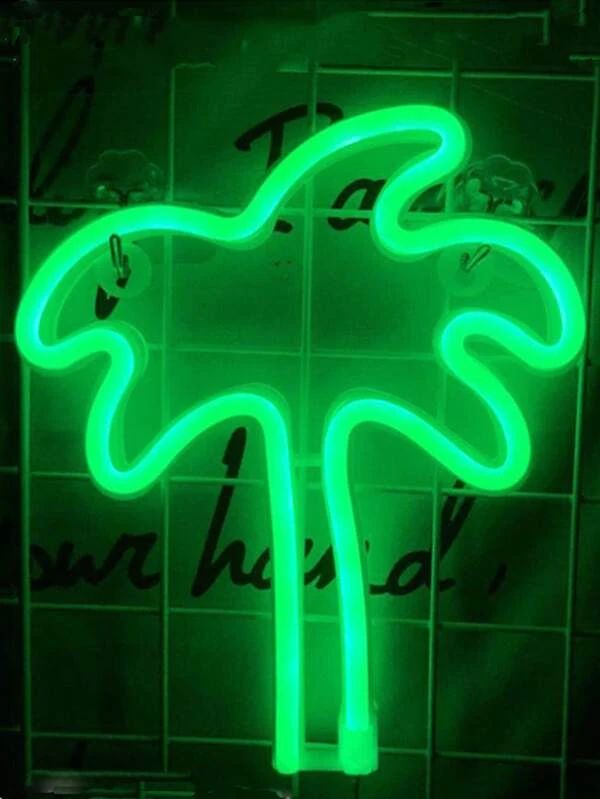 Green Color Coconut Tree Shaped Night Light - Tropical LED Neon Style Lamp | Modern Palm Tree Oasis Decor