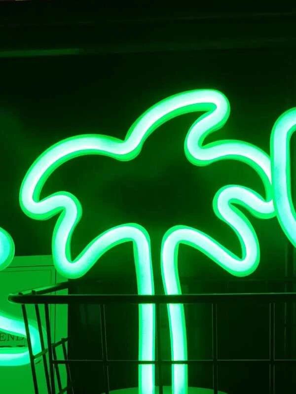 Green Color Coconut Tree Shaped Night Light - Tropical LED Neon Style Lamp | Modern Palm Tree Oasis Decor