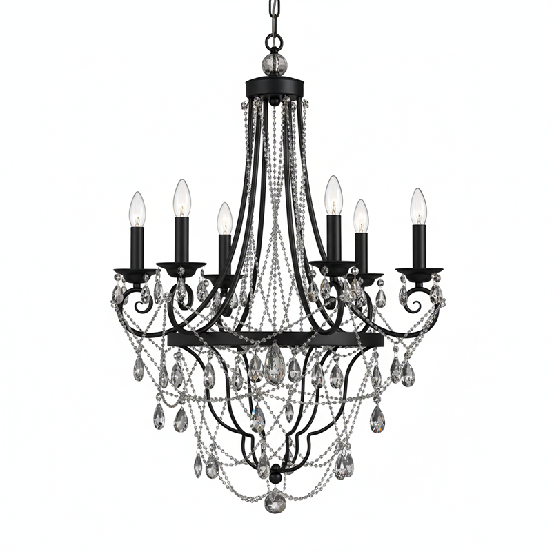 Collier Crystal Chandelier – French Country Weathered Iron & Crystal Chandelier