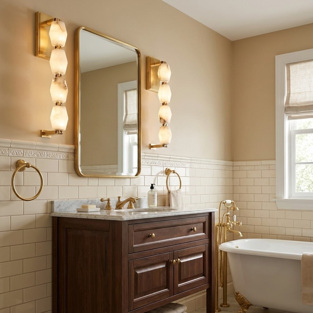 Alabaster Pillar Sconce – Solid Faceted Alabaster & Modular Aluminum LED Wall Light