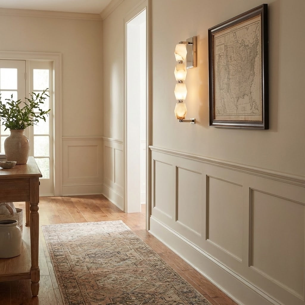 Alabaster Pillar Sconce – Solid Faceted Alabaster & Modular Aluminum LED Wall Light