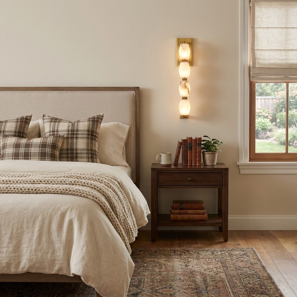 Alabaster Pillar Sconce – Solid Faceted Alabaster & Modular Aluminum LED Wall Light