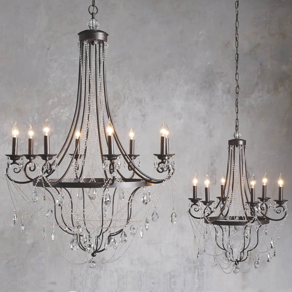 Collier Crystal Chandelier – French Country Weathered Iron & Crystal Chandelier