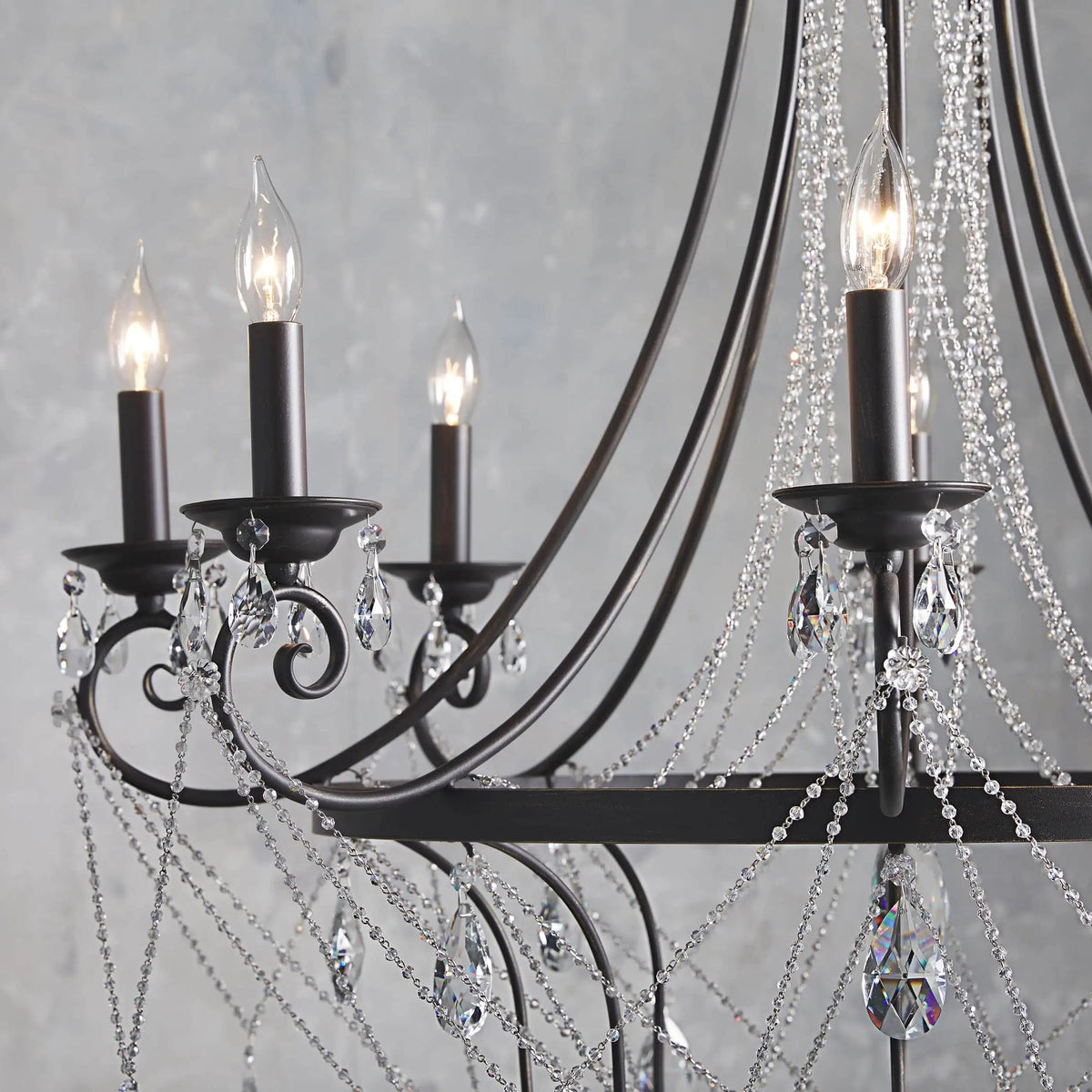 Collier Crystal Chandelier – French Country Weathered Iron & Crystal Chandelier
