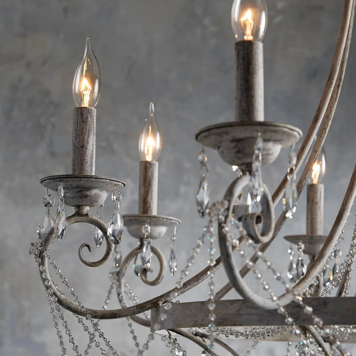 Collier Crystal Chandelier – French Country Weathered Iron & Crystal Chandelier