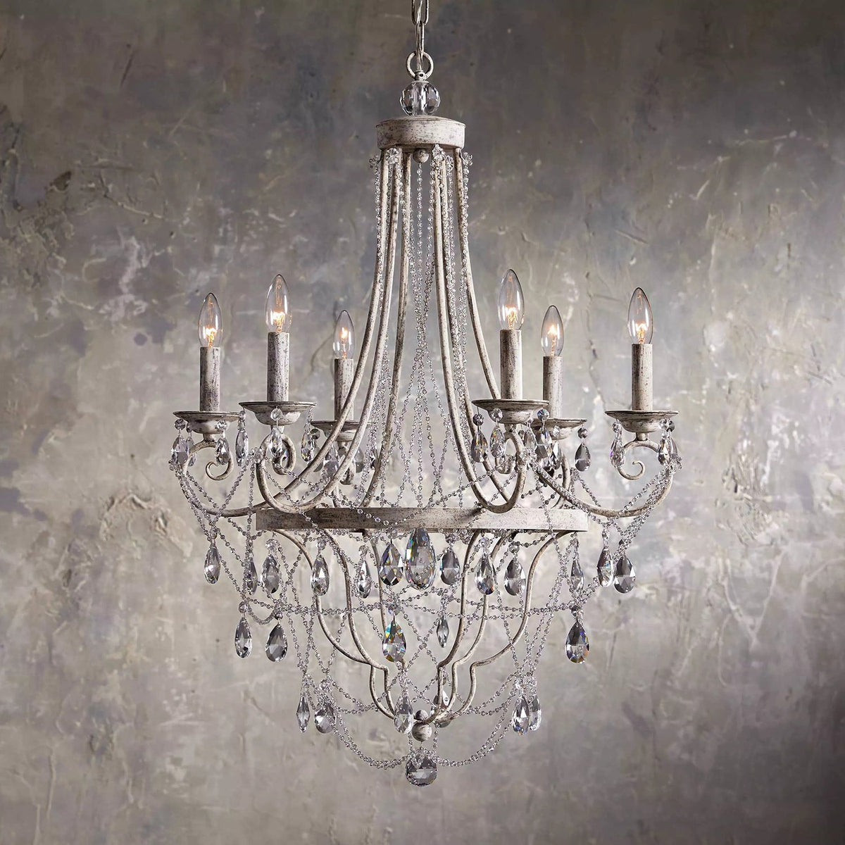 Collier Crystal Chandelier – French Country Weathered Iron & Crystal Chandelier