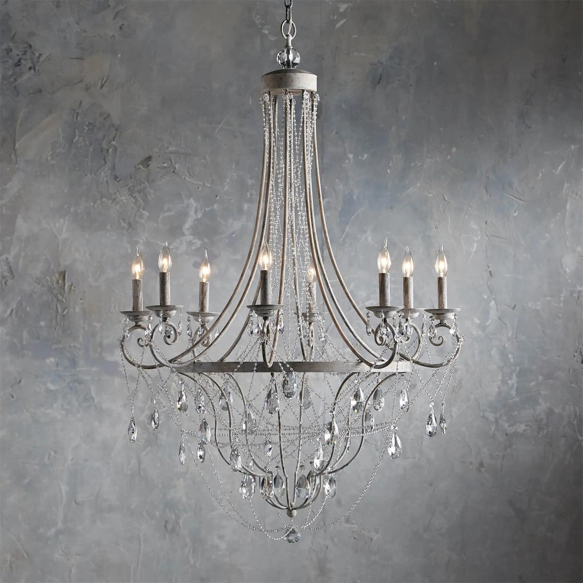 Collier Crystal Chandelier – French Country Weathered Iron & Crystal Chandelier